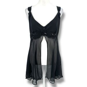 Sheer Lace Sequin Babydoll Tunic Blouse L Whimsygoth Fairycore Chiffon Tie Waist